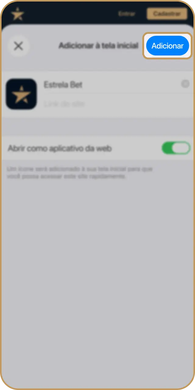 Escolha o nome do cassino para concluir o processo de instalar o aplicativo Estrela Bet no iOS.
