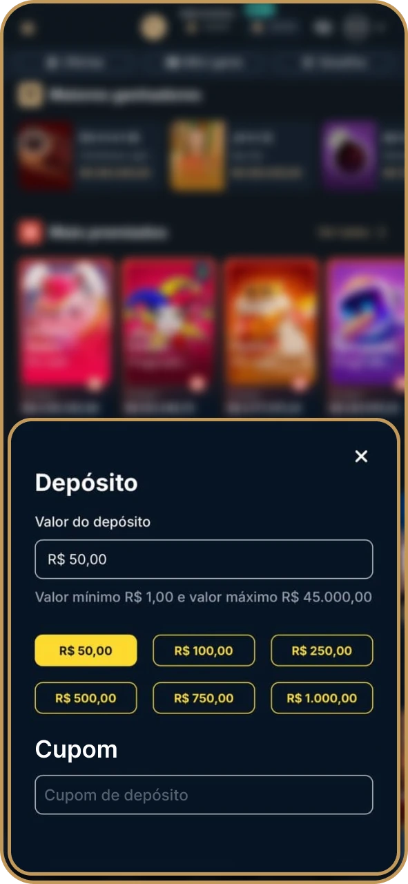 Insira um código promocional durante o processo de depósito na Estrela Bet.